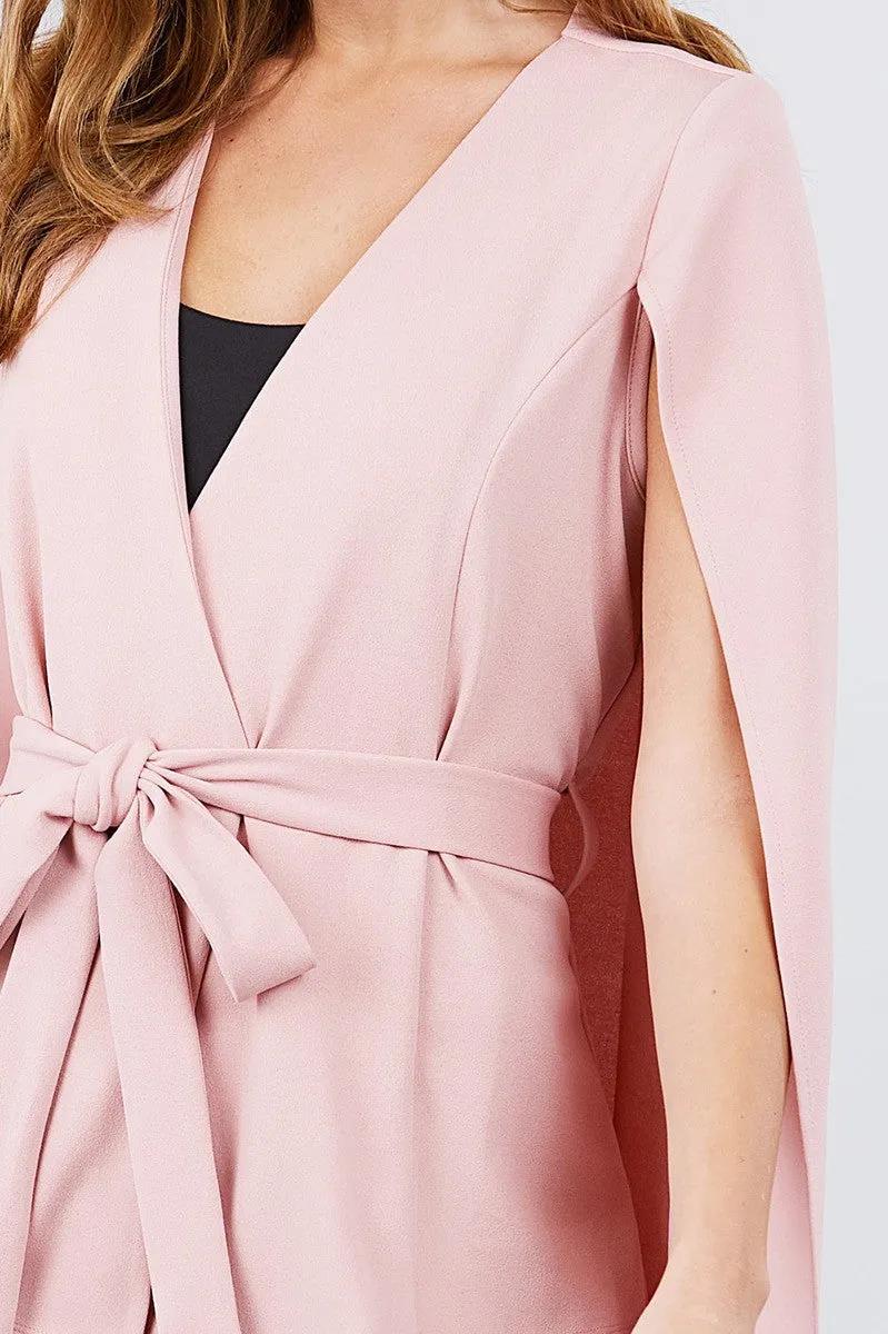 Open Peaked Front W/belt Detail Cape Jacket