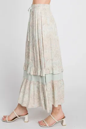 Paisley Ruffle Maxi Drawstring Skirt