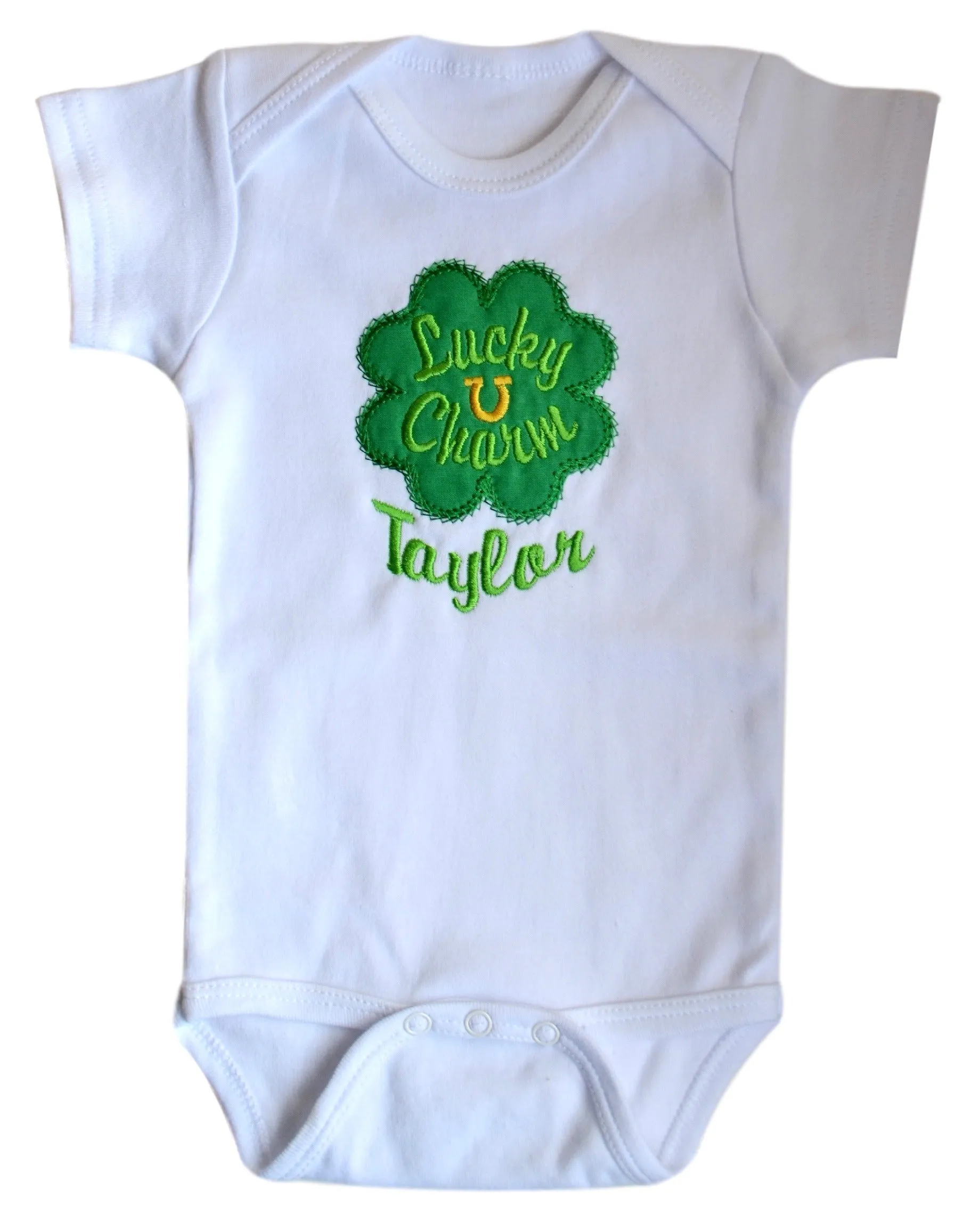 Personalized Embroidered Lucky Charm St. Patrick's Day Bodysuit with Your Custom Name