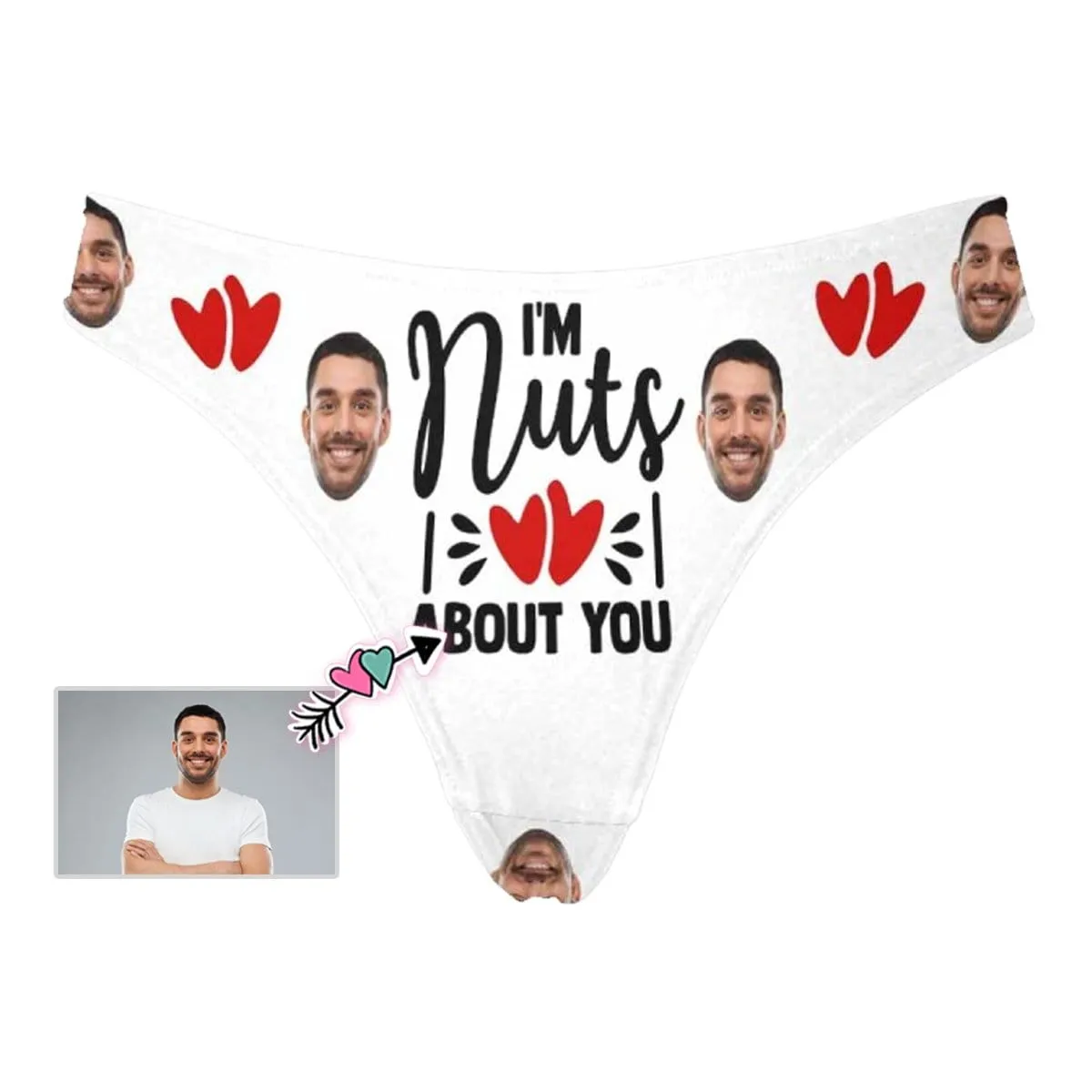 Personalized Face Underwear for Her Custom I‘m Nuts About You Lingerie Women's Classic Thong Valentine's Gift