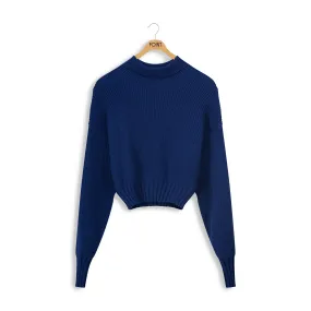 Point Crop Turtleneck Pullover in Blue Opal