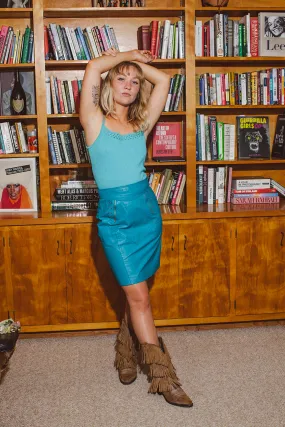 PORTER Tight Bright Blue Leather Skirt