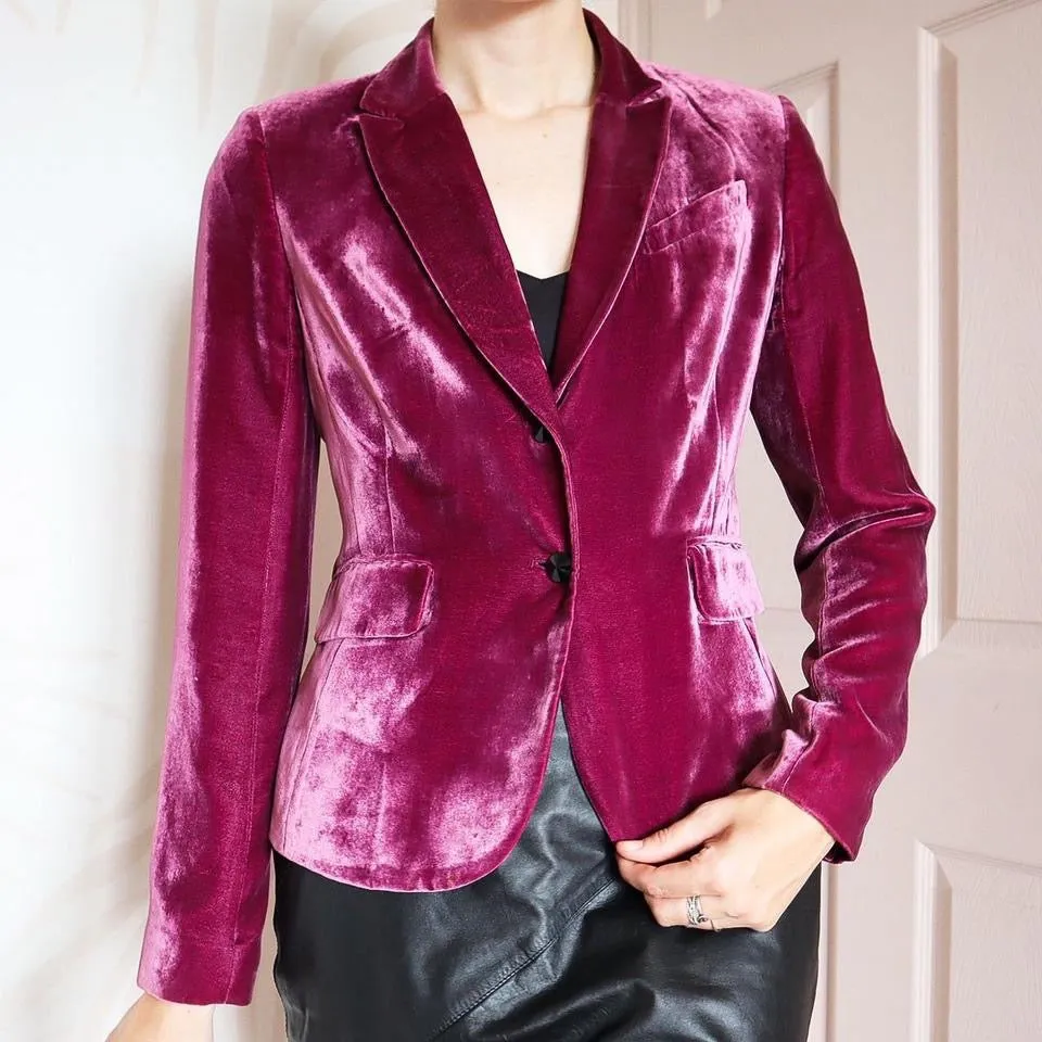 Purple silk blend velvet blazer jacket UK 10/12
