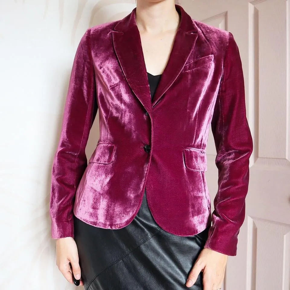 Purple silk blend velvet blazer jacket UK 10/12