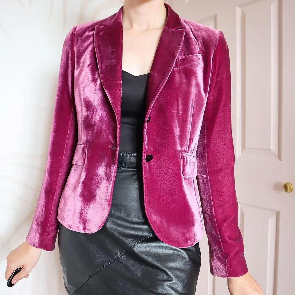 Purple silk blend velvet blazer jacket UK 10/12