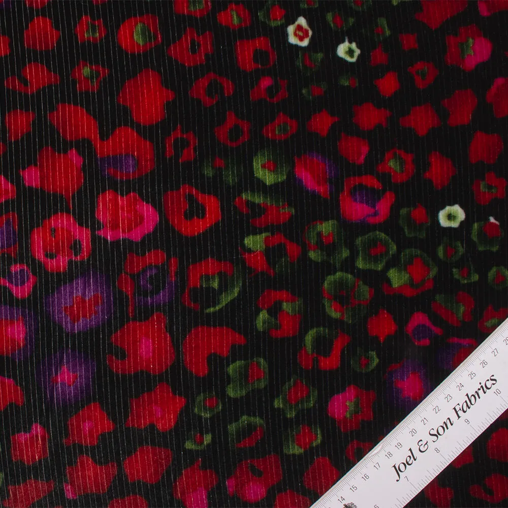 Red Floral Black Pinstripe Velvet