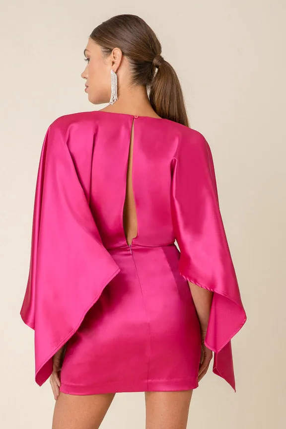 Rosie Cape Mini Dress Raspberry