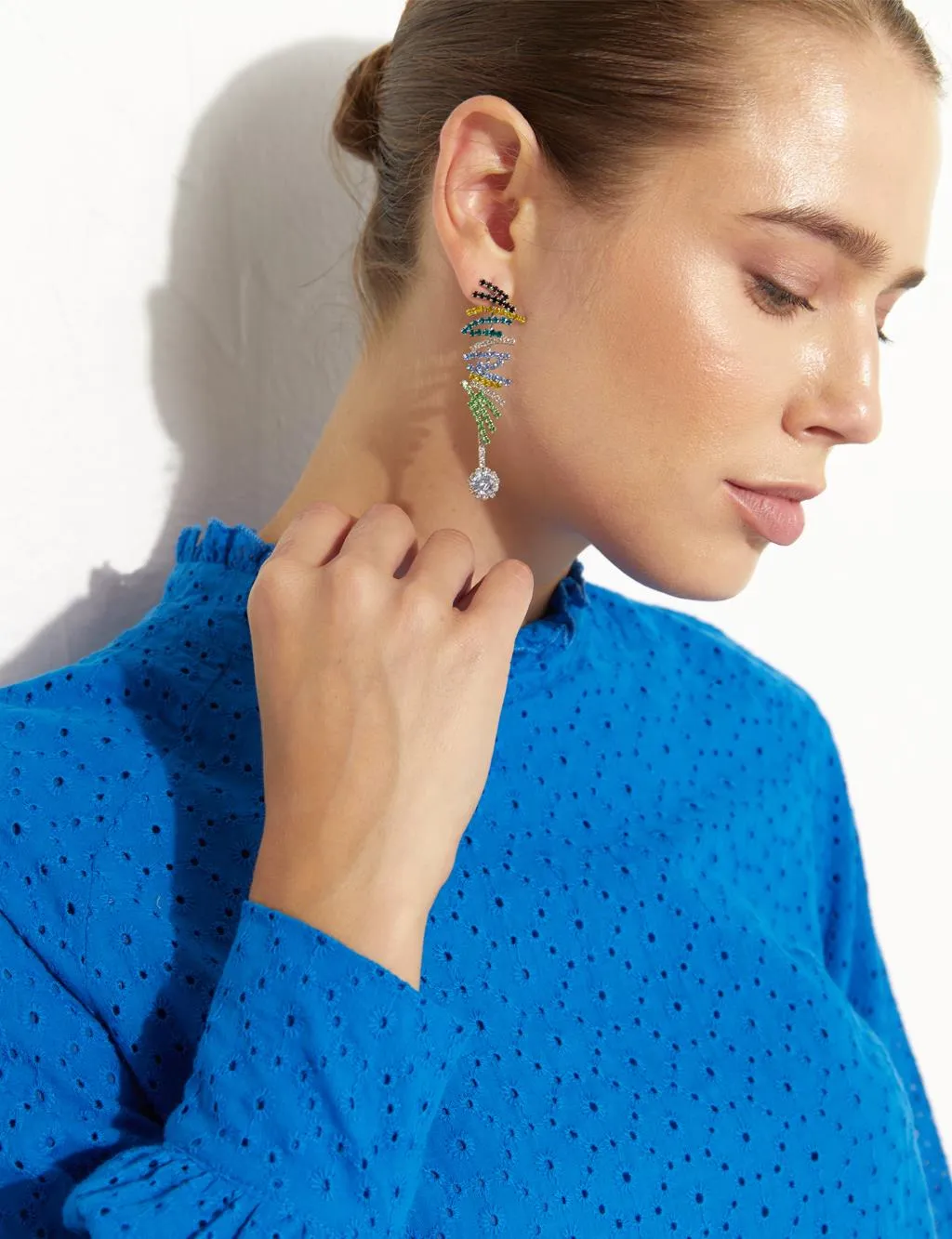 Ruffle Collar Embroidery Tunic Cobalt Blue