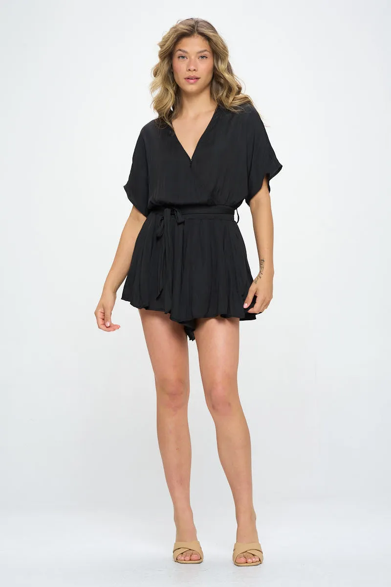 SATIN FLOWY ROMPER WITH SASH