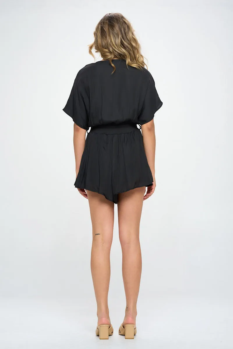 SATIN FLOWY ROMPER WITH SASH