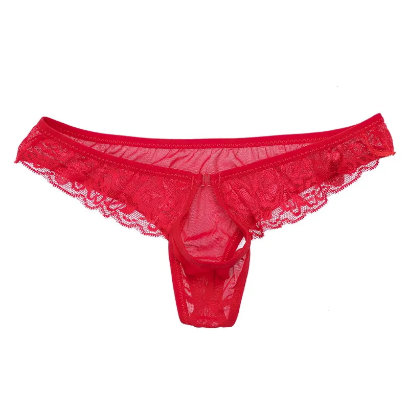 Sexy Men's Lace Transparent Underwear / See-Through Mesh Front Hole Lingerie Underpanties
