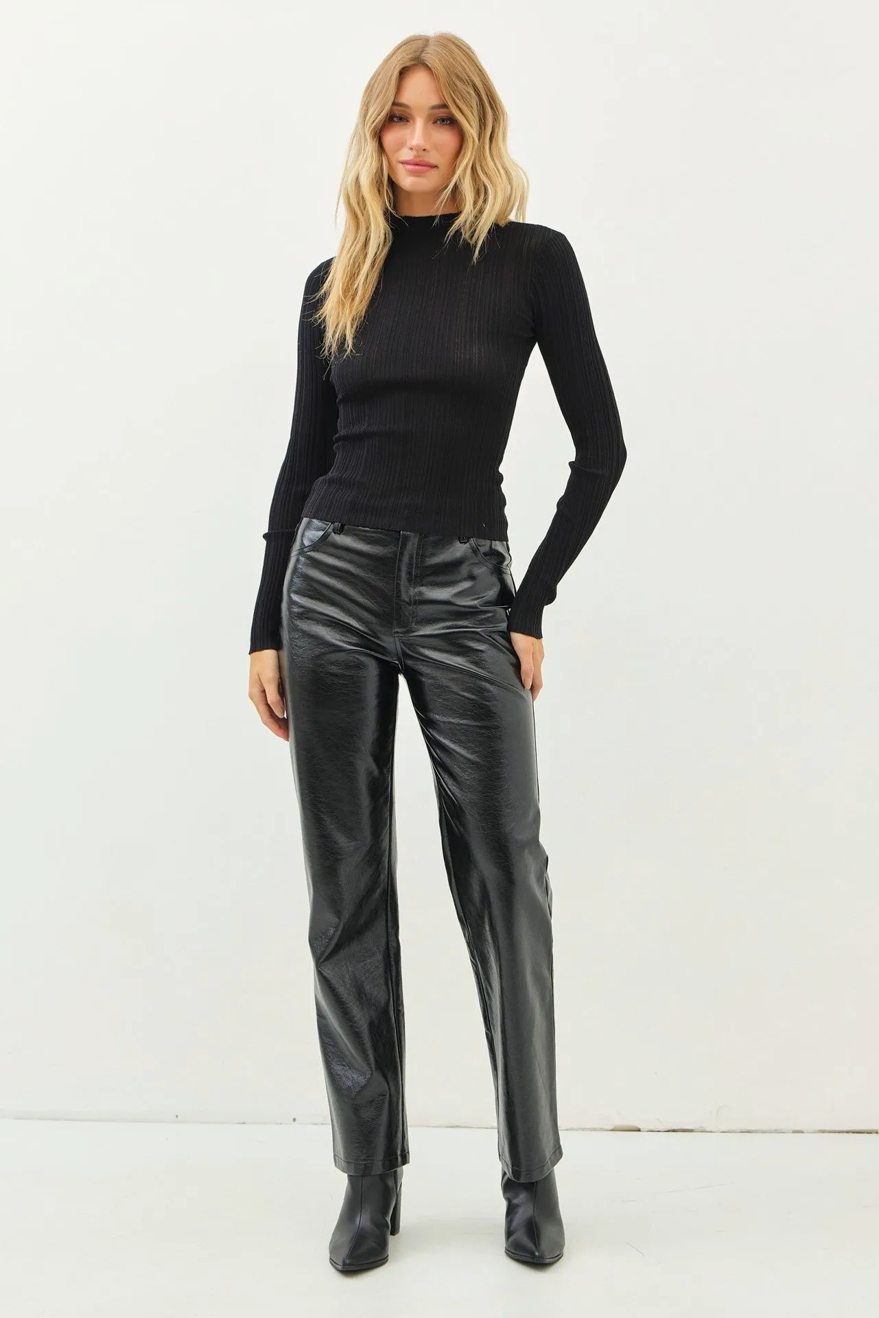 Sheer Mock Neck Long Sleeve Top