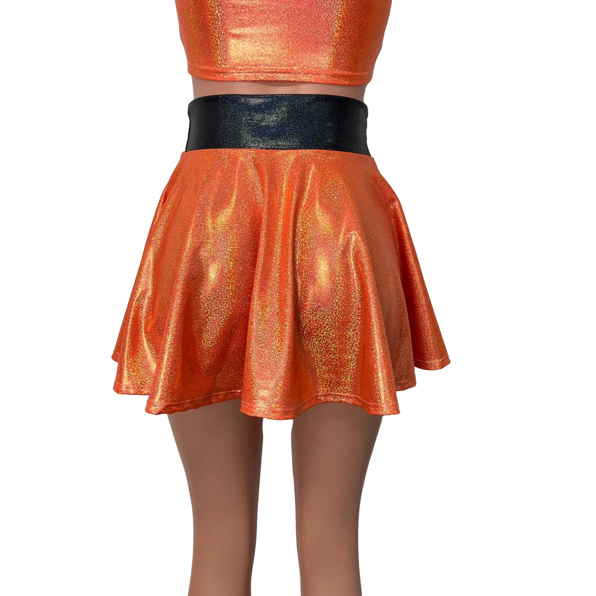 Skater Skirt - Orange Sparkle Holographic w/Black Sparkle Waistband