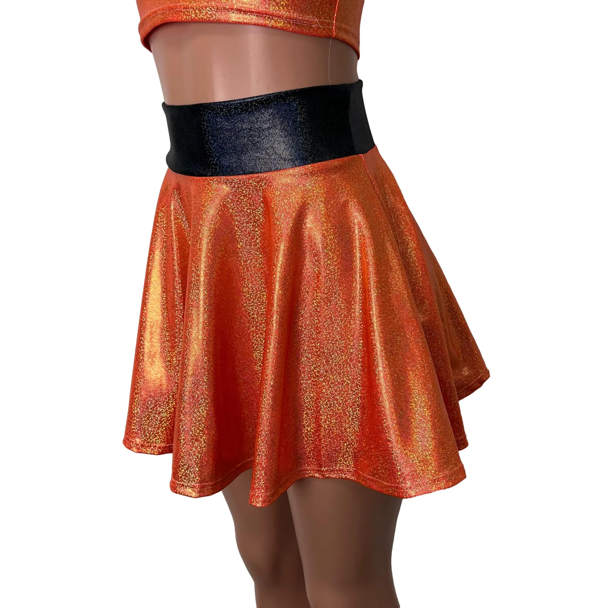 Skater Skirt - Orange Sparkle Holographic w/Black Sparkle Waistband