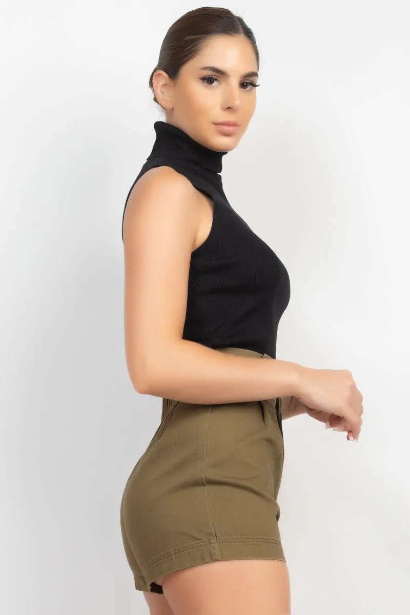 sleeveless ribbed turtleneck top