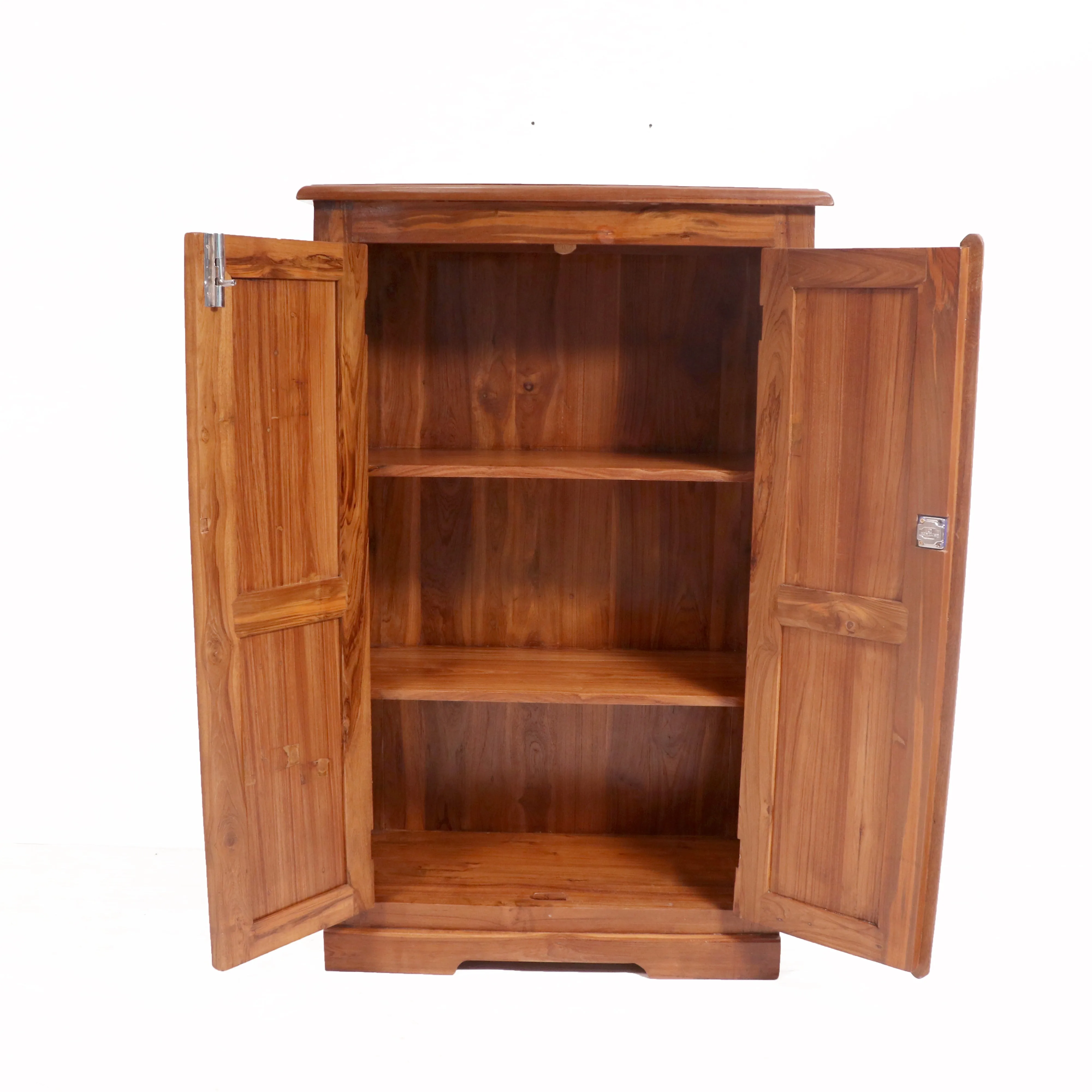 Solid  beautifully carved natural tone polished Wardrobe cabinet