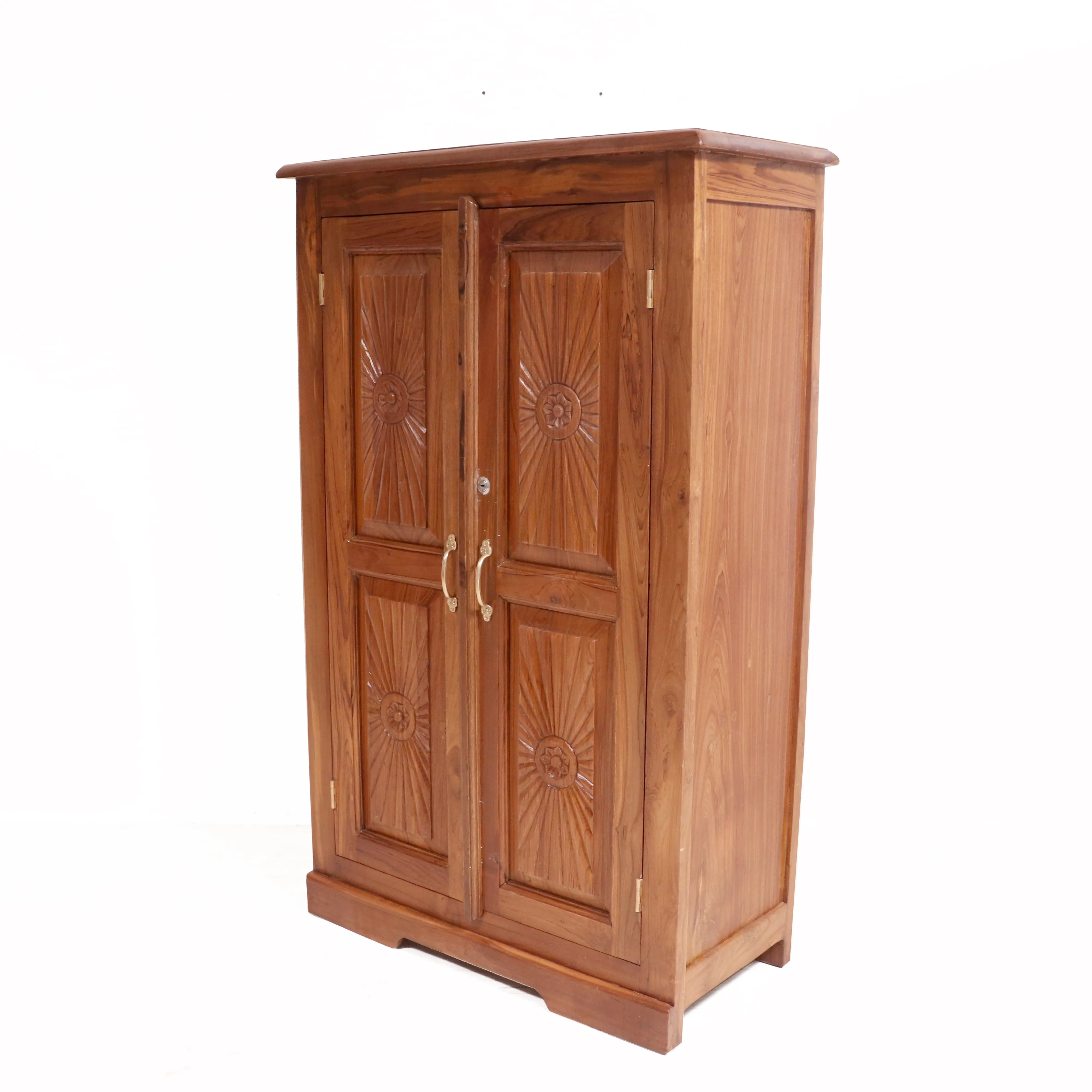 Solid  beautifully carved natural tone polished Wardrobe cabinet