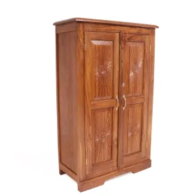 Solid  beautifully carved natural tone polished Wardrobe cabinet