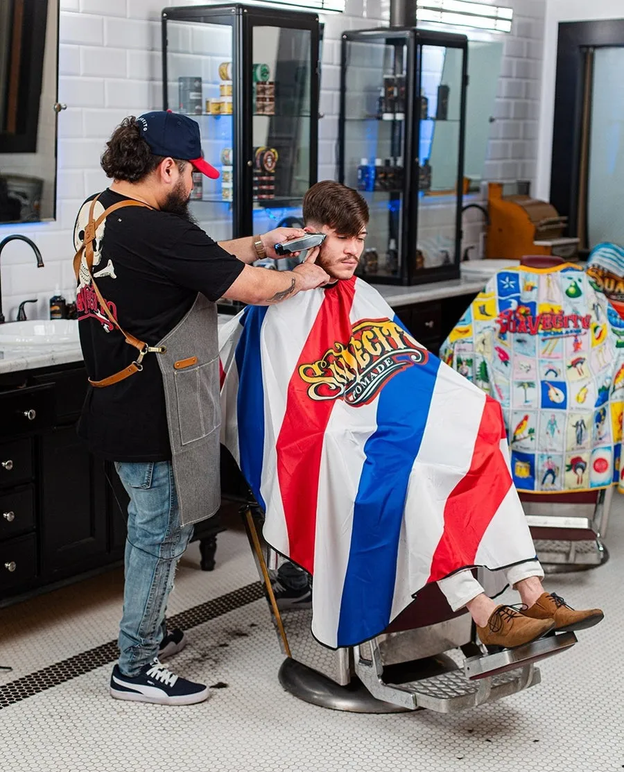 Suavecito Cape, "Barber Pole" Print Barber Cape