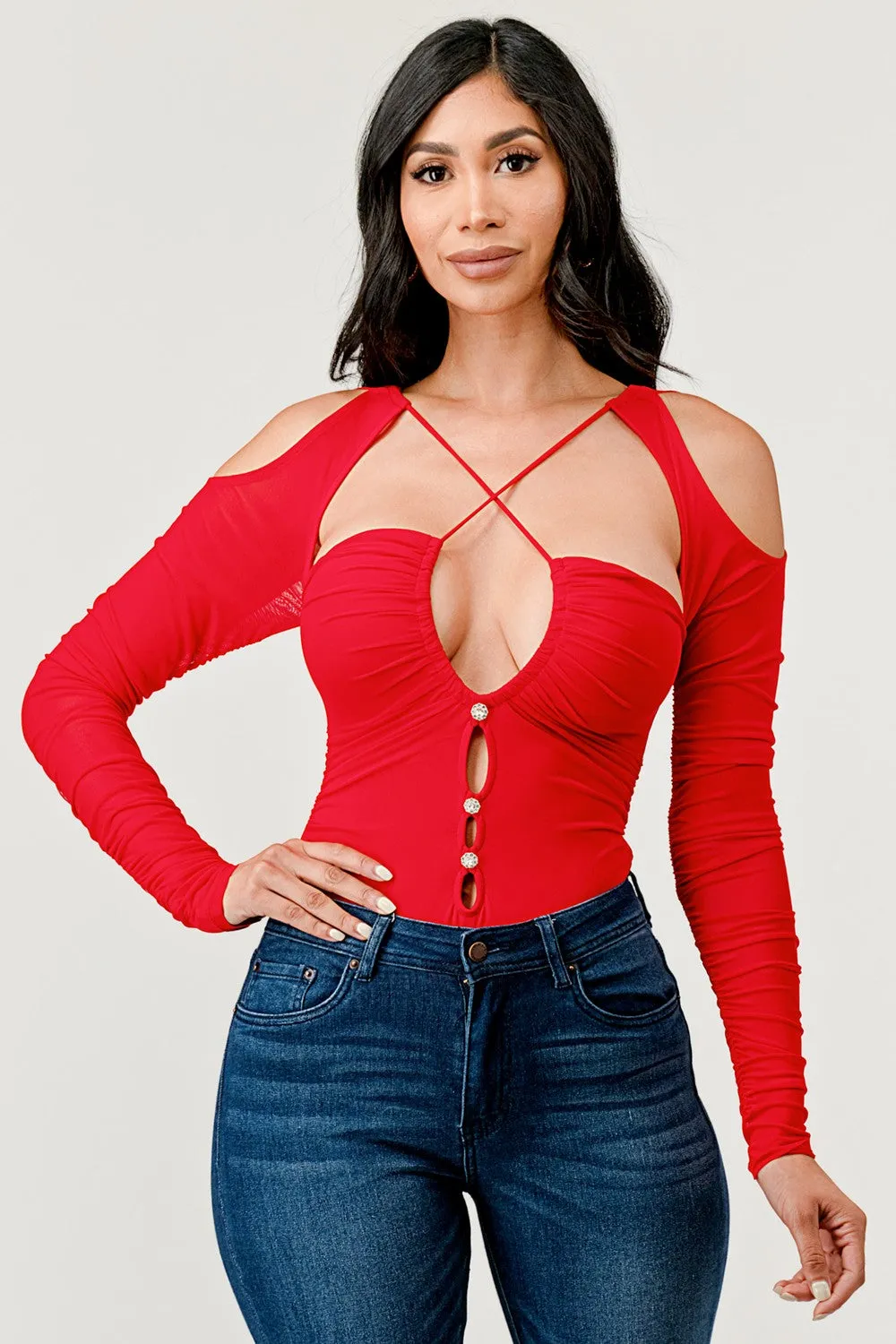 Sweet Intentions Cutout Front Cold Shoulder Bodysuit