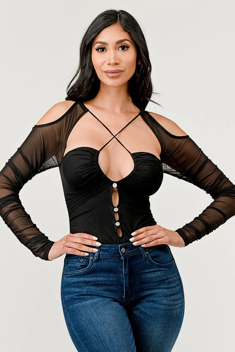Sweet Intentions Cutout Front Cold Shoulder Bodysuit