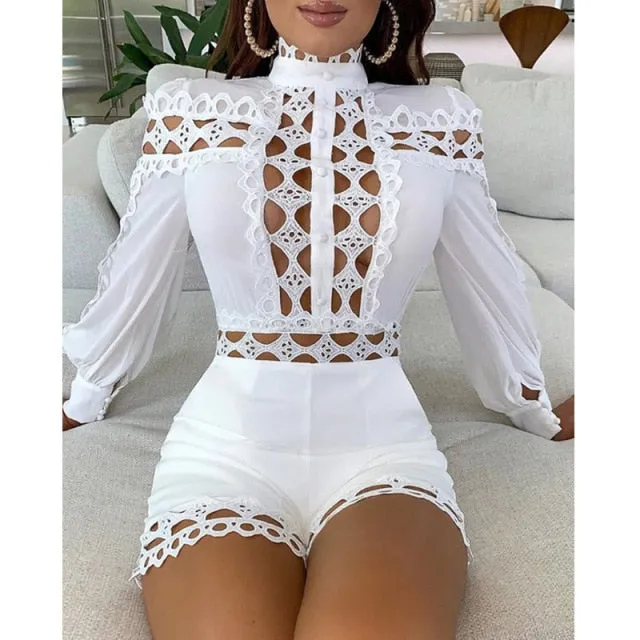 Trendy Hollow Out Fashion Long Sleeve Romper