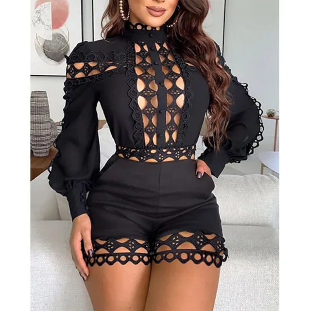 Trendy Hollow Out Fashion Long Sleeve Romper