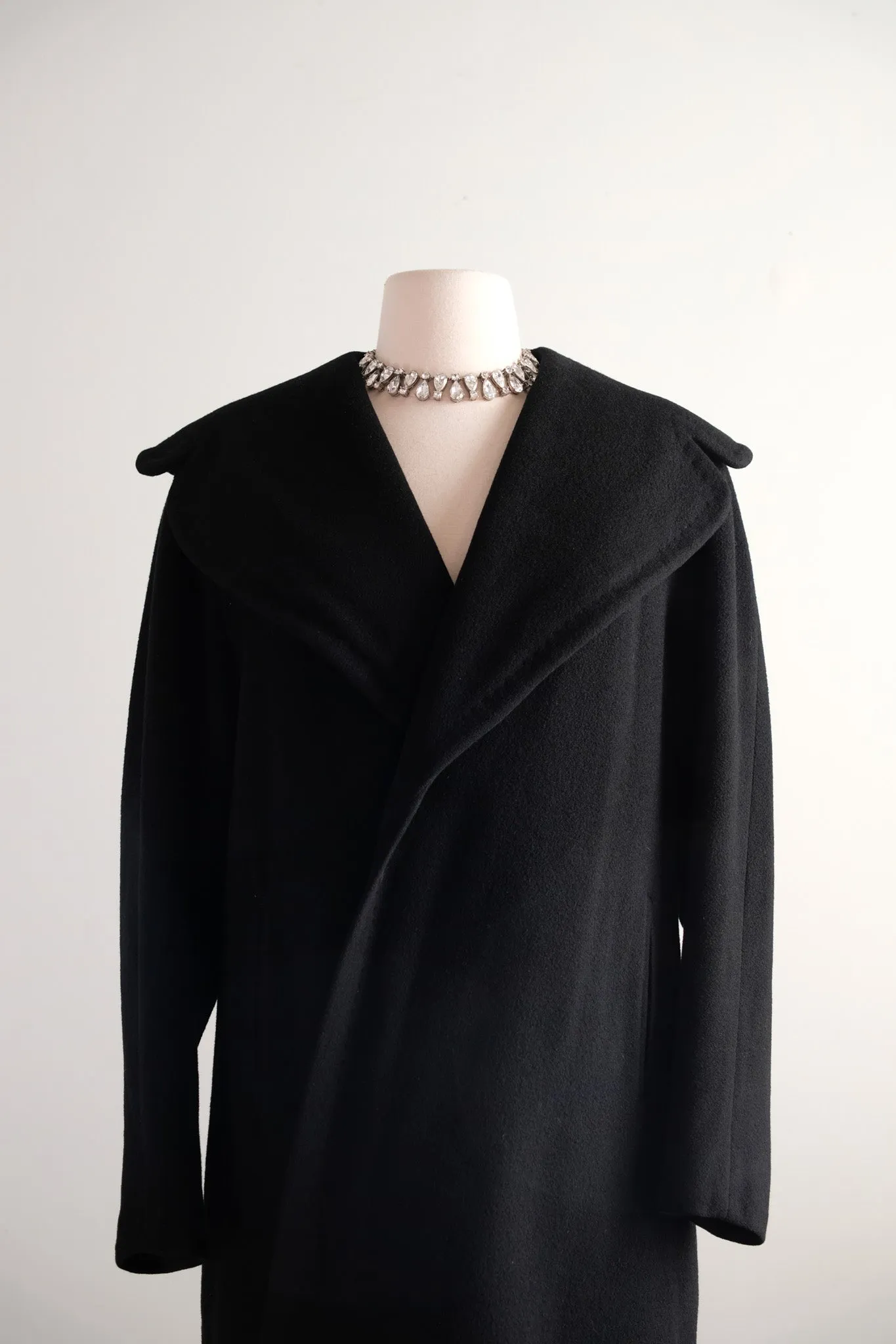 Vintage 1950's Classic Black Cashmere Cocoon Style Coat / M