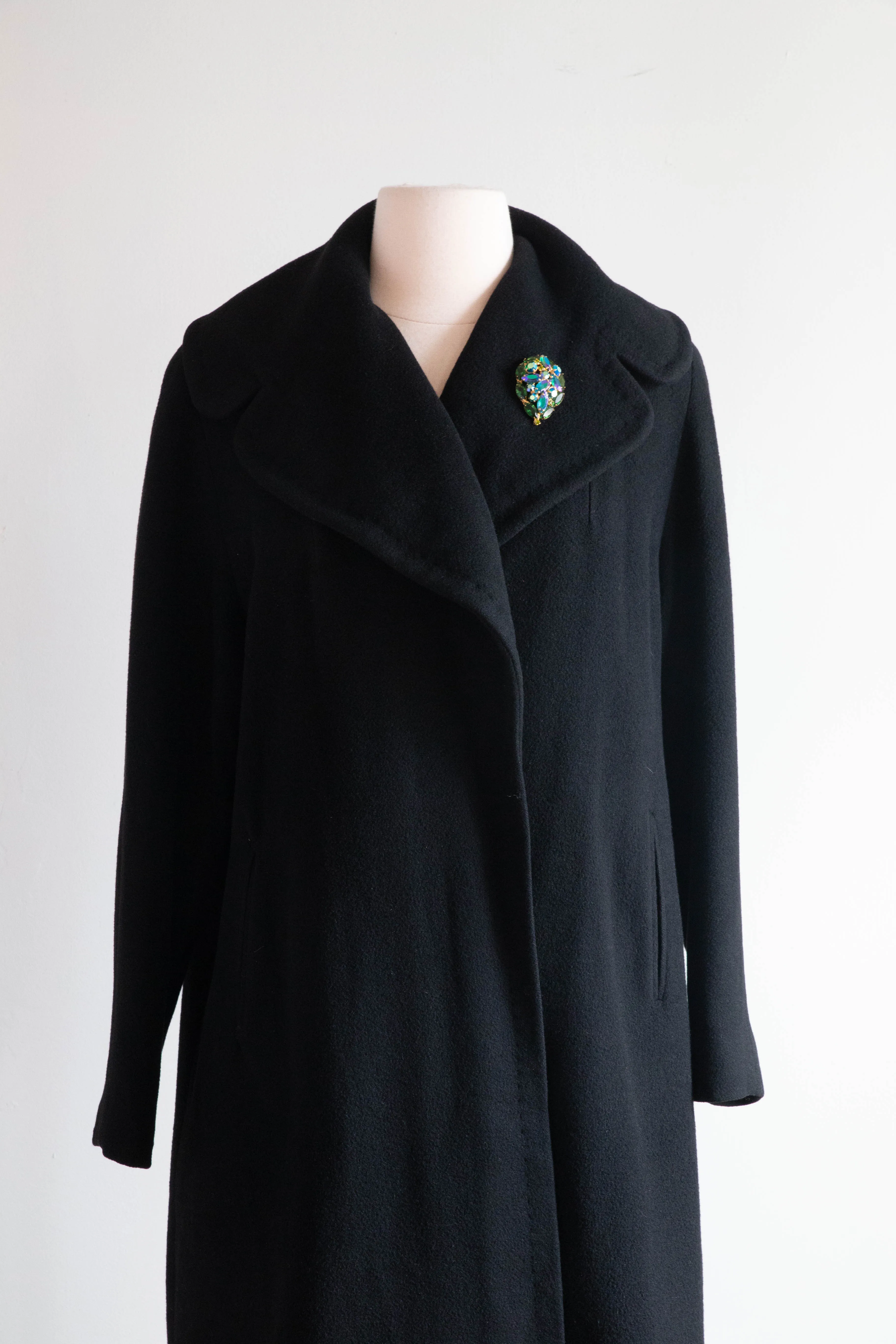 Vintage 1950's Classic Black Cashmere Cocoon Style Coat / M