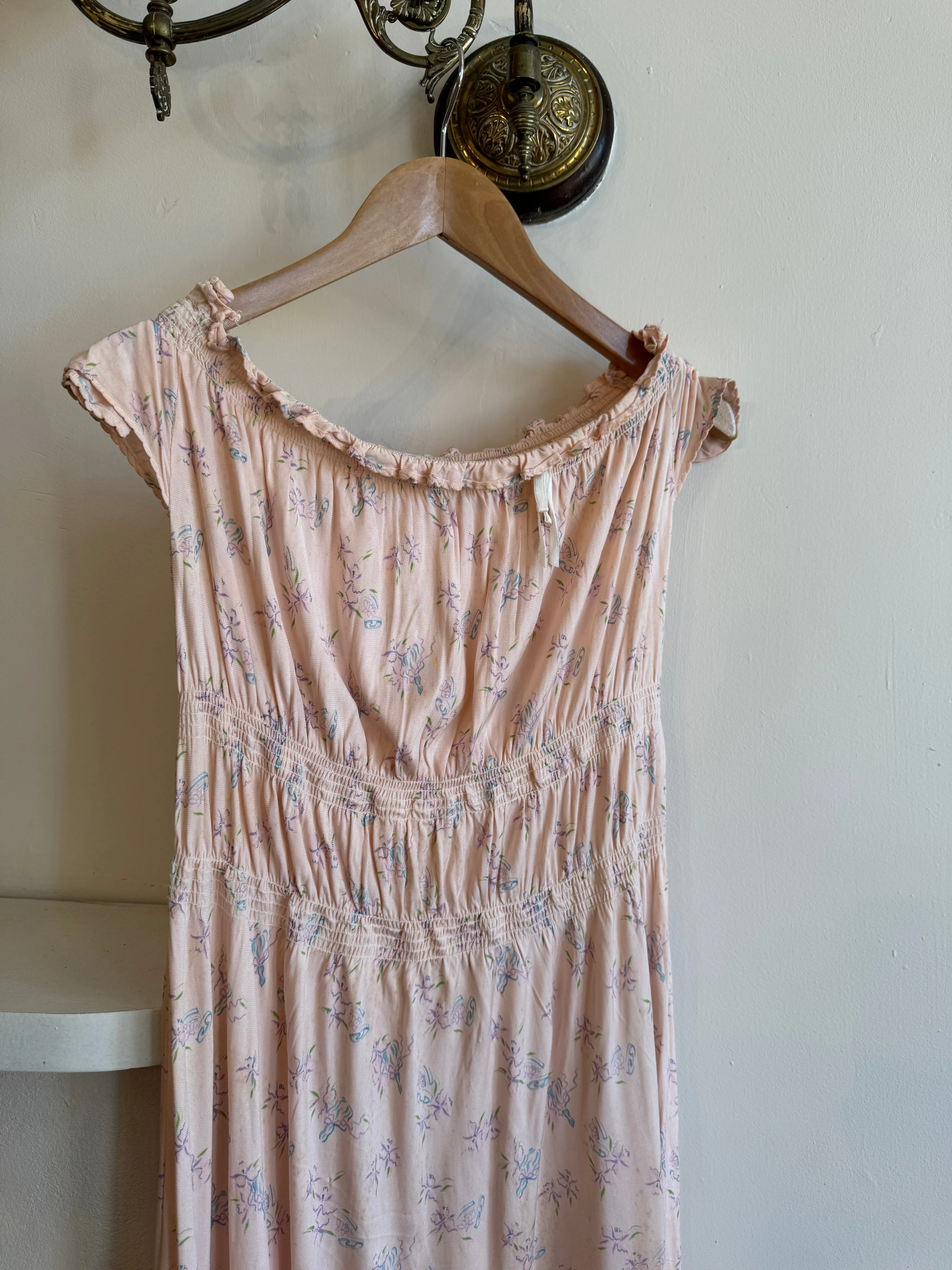 Vintage Baby Pink Floral Off The Shoulder Day Dress