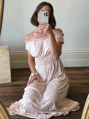 Vintage Baby Pink Floral Off The Shoulder Day Dress