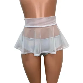 White Mesh Super Mini 10" High Waisted Skater Skirt