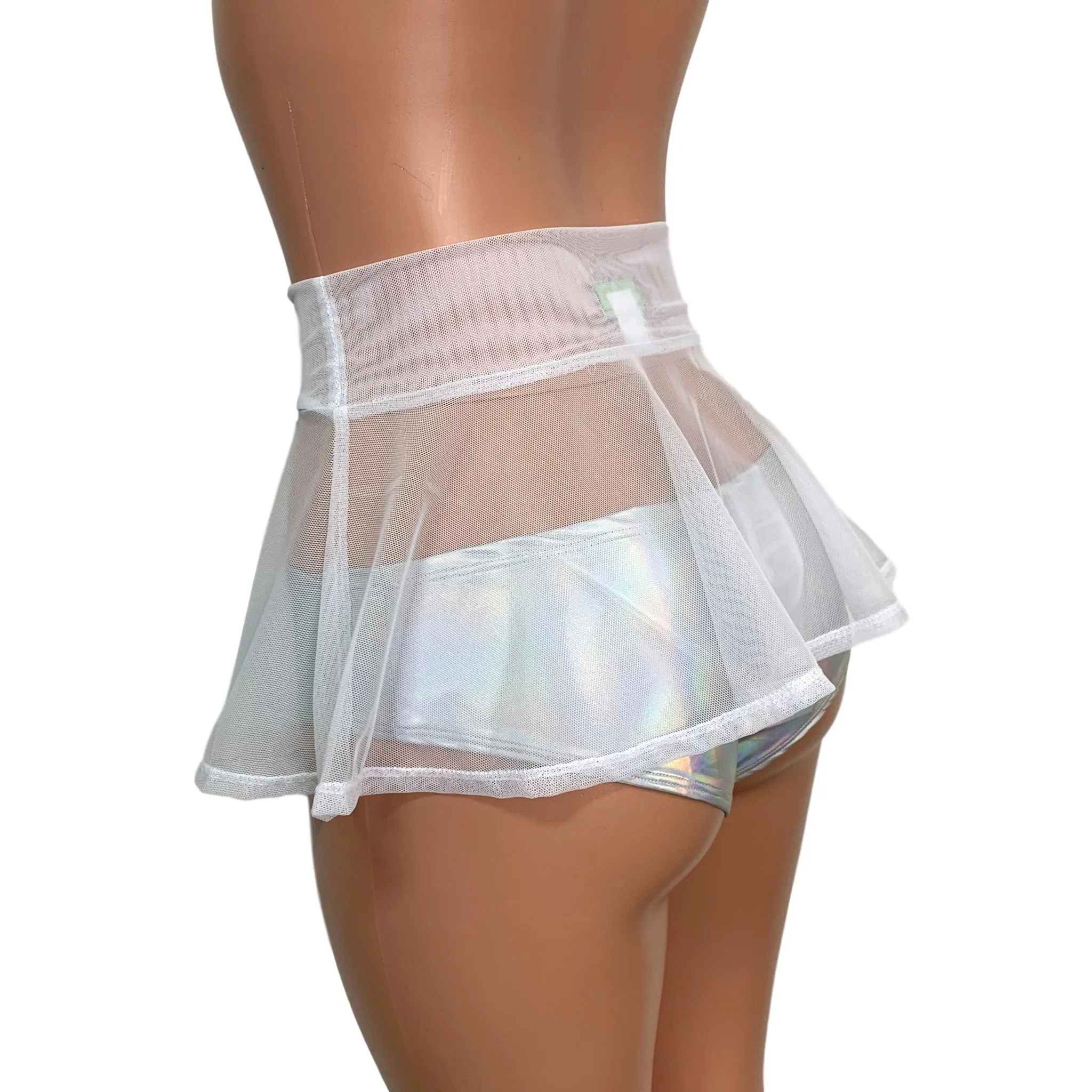 White Mesh Super Mini 10" High Waisted Skater Skirt