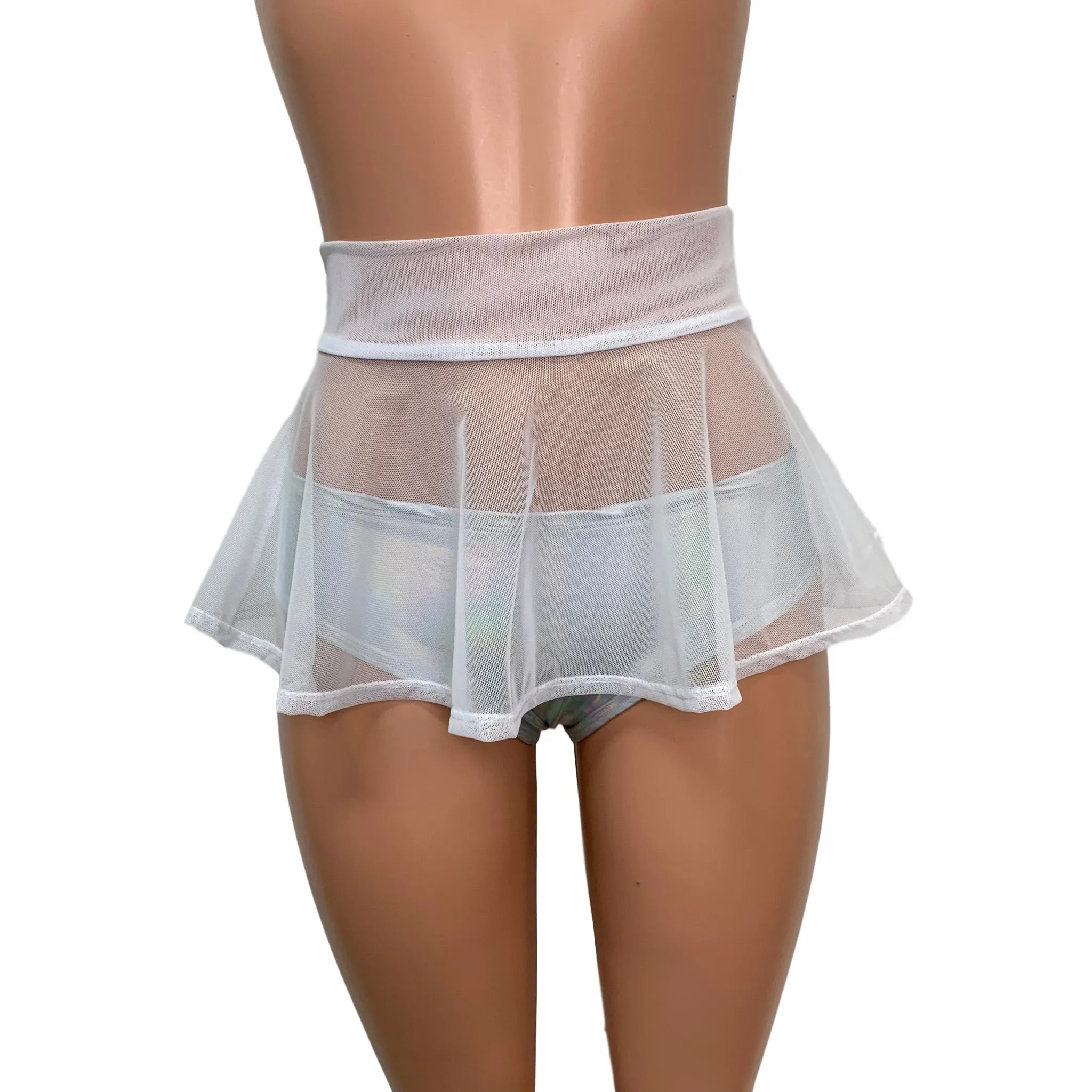 White Mesh Super Mini 10" High Waisted Skater Skirt