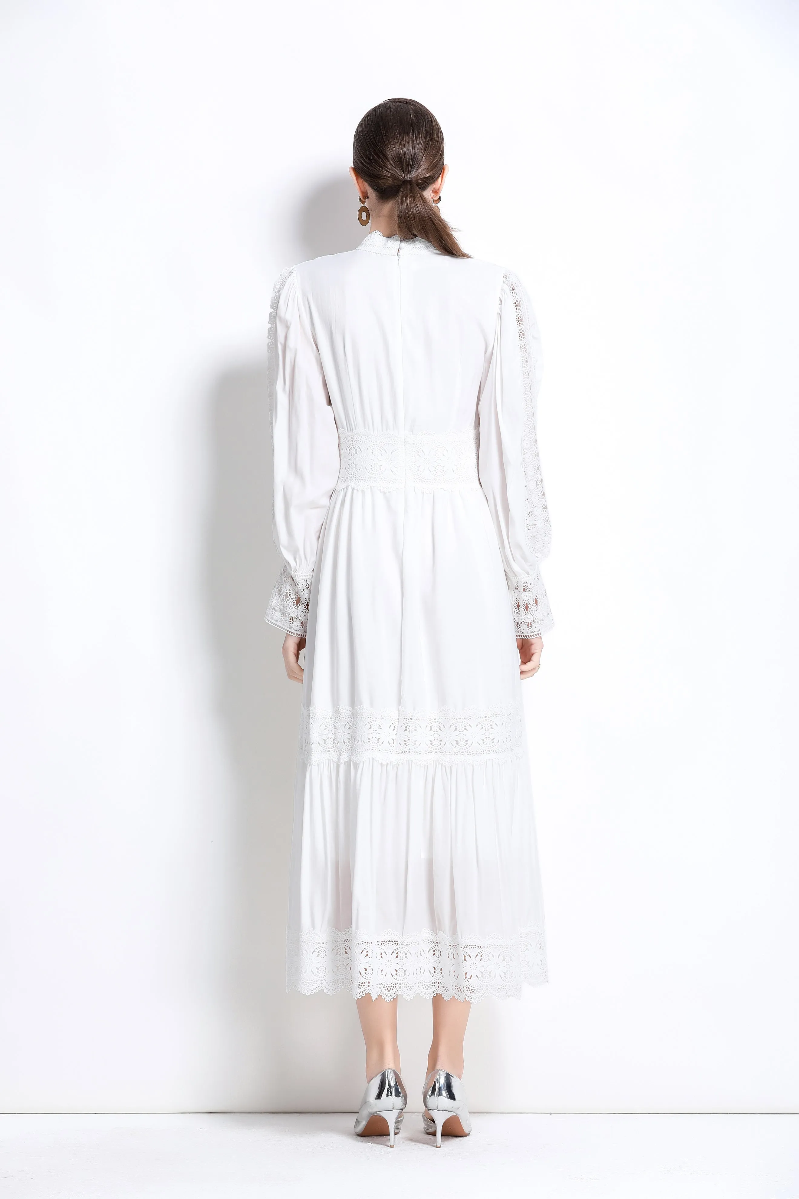 Women's Palace Long Puff Sleeve Lace Maxi Dress