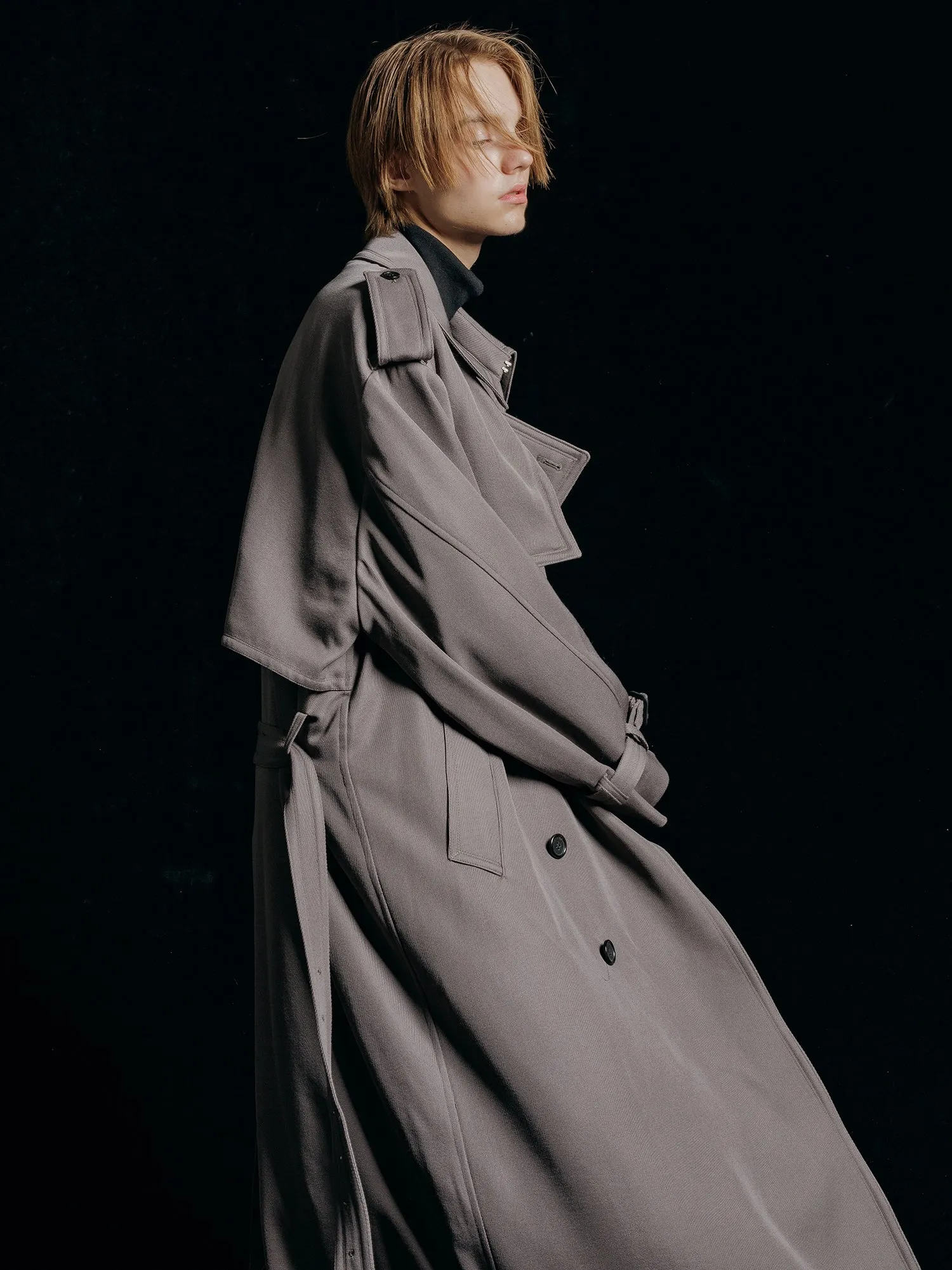 WOOL GABARDINE OVERSIZED MAXI TRENCH COAT [2024A/W]