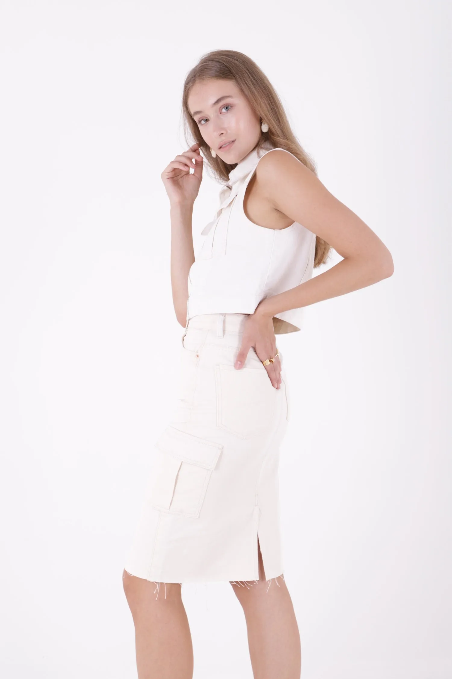 XLJ Denim Skirt with Side Cargo Pockets - Iesi