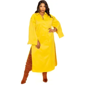 Yellow Plus-size Cape Sleeve Shirt Dress
